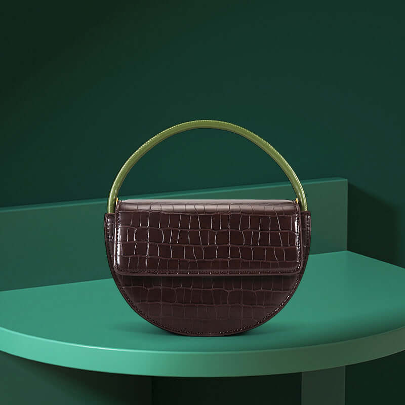 leather round circle handbag