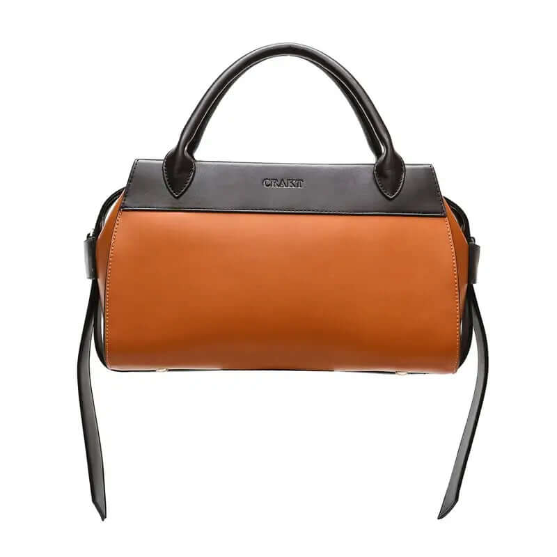 A brown leather handbag