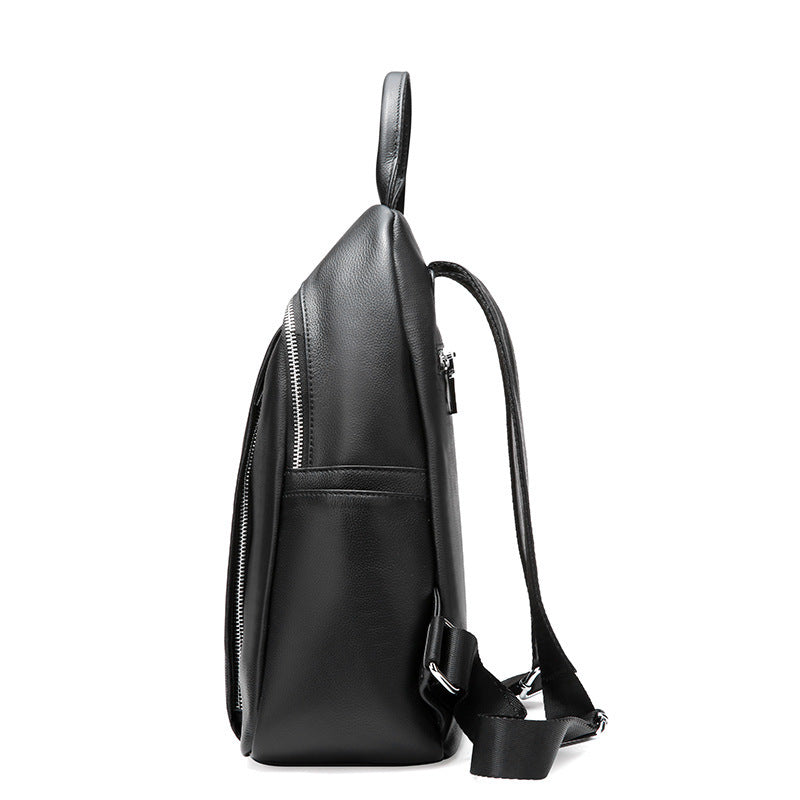 Black Leather Backpack side view on white background