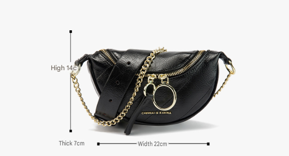 Luna black leather bag dimensions diagram showing height 14cm, thickness 7cm and width 22cm - Valentina