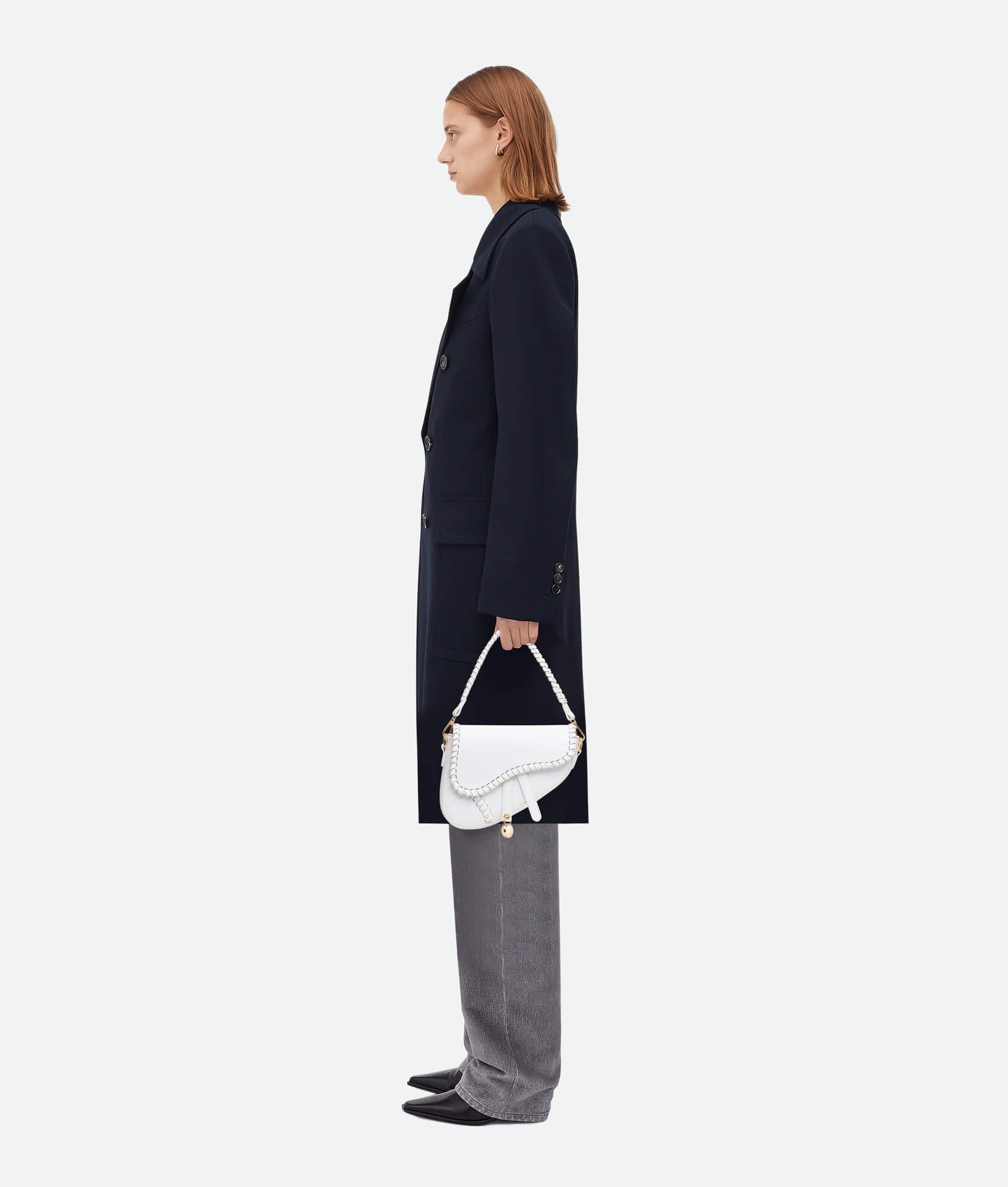 Dior saddle bag white on model