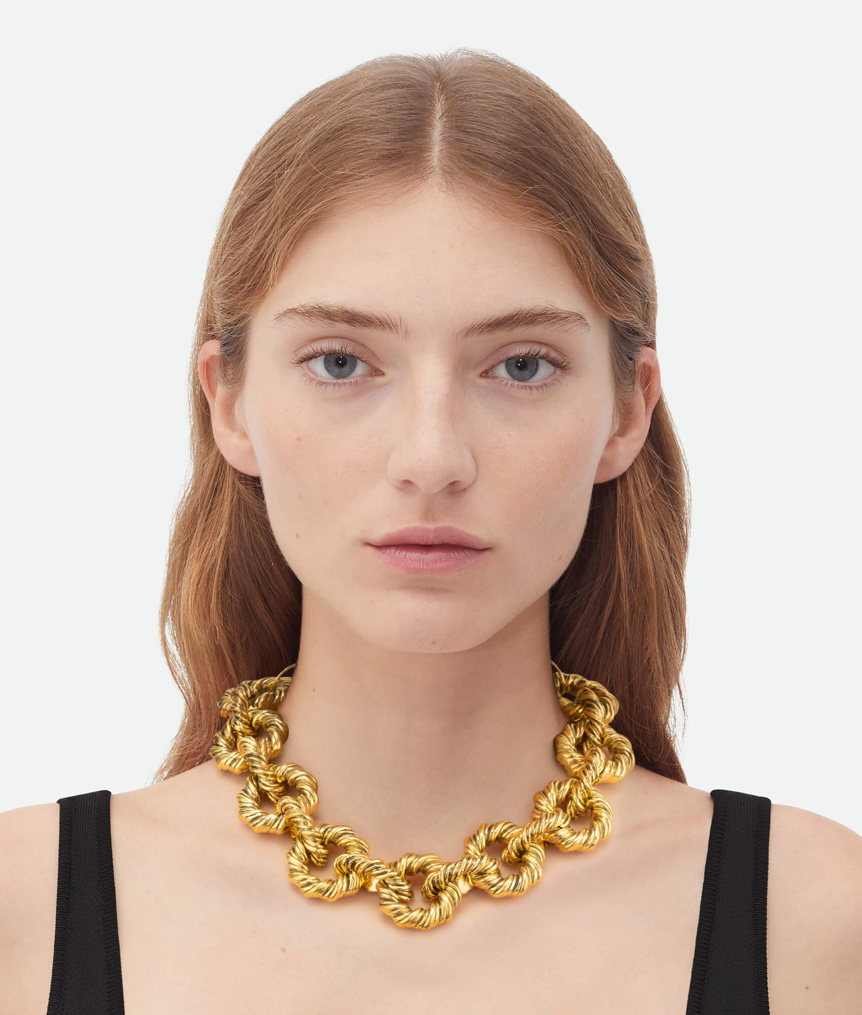 Gold Chunky Statement Necklace On Model