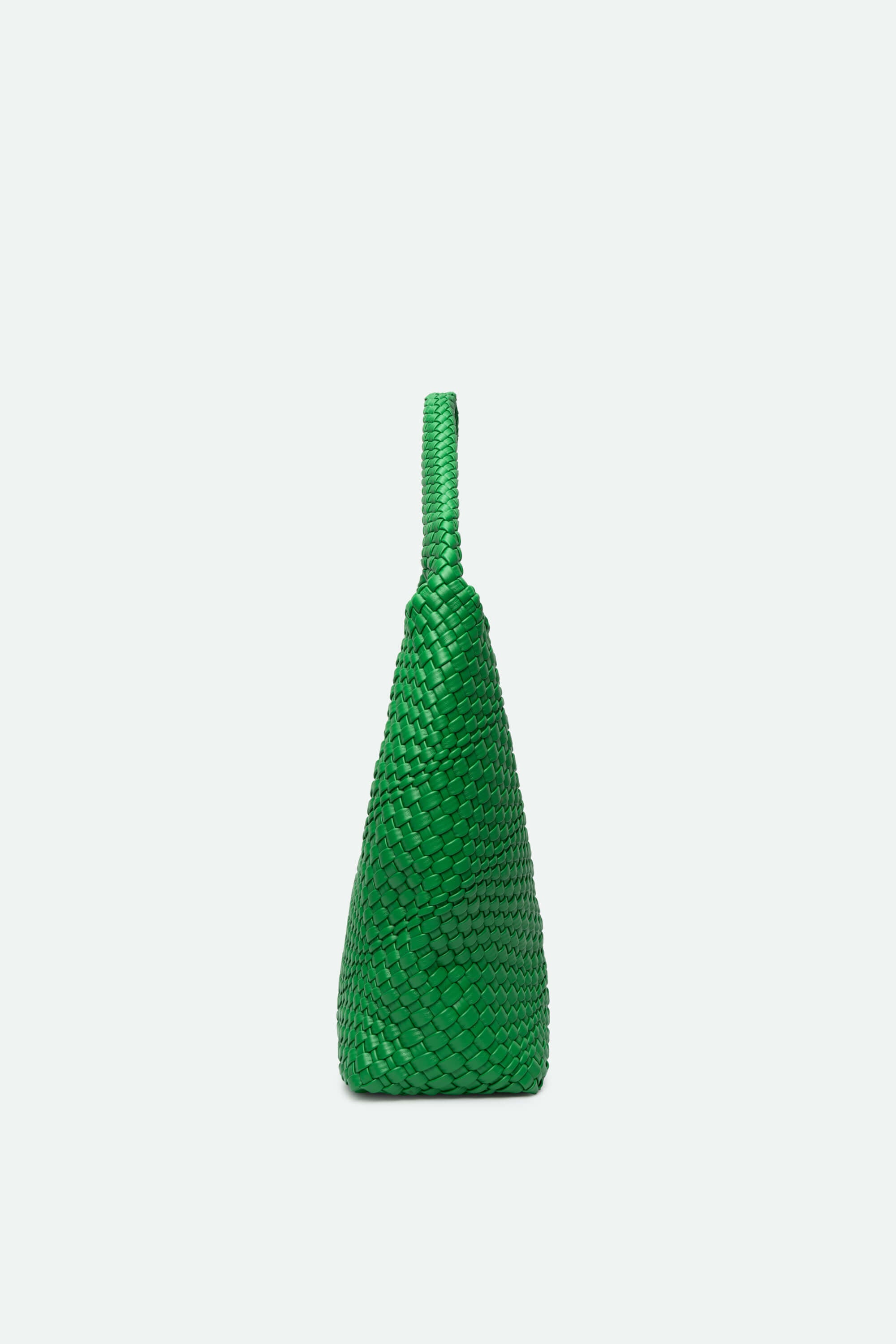 Green textured handbag on a light gray background
