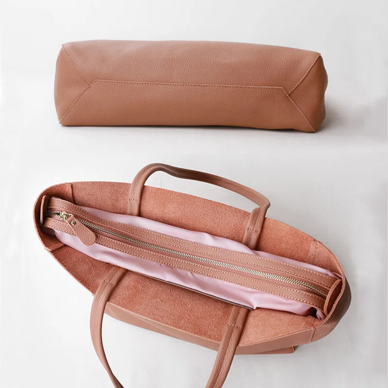Valentina Perla Large tote in Biscuit, worn