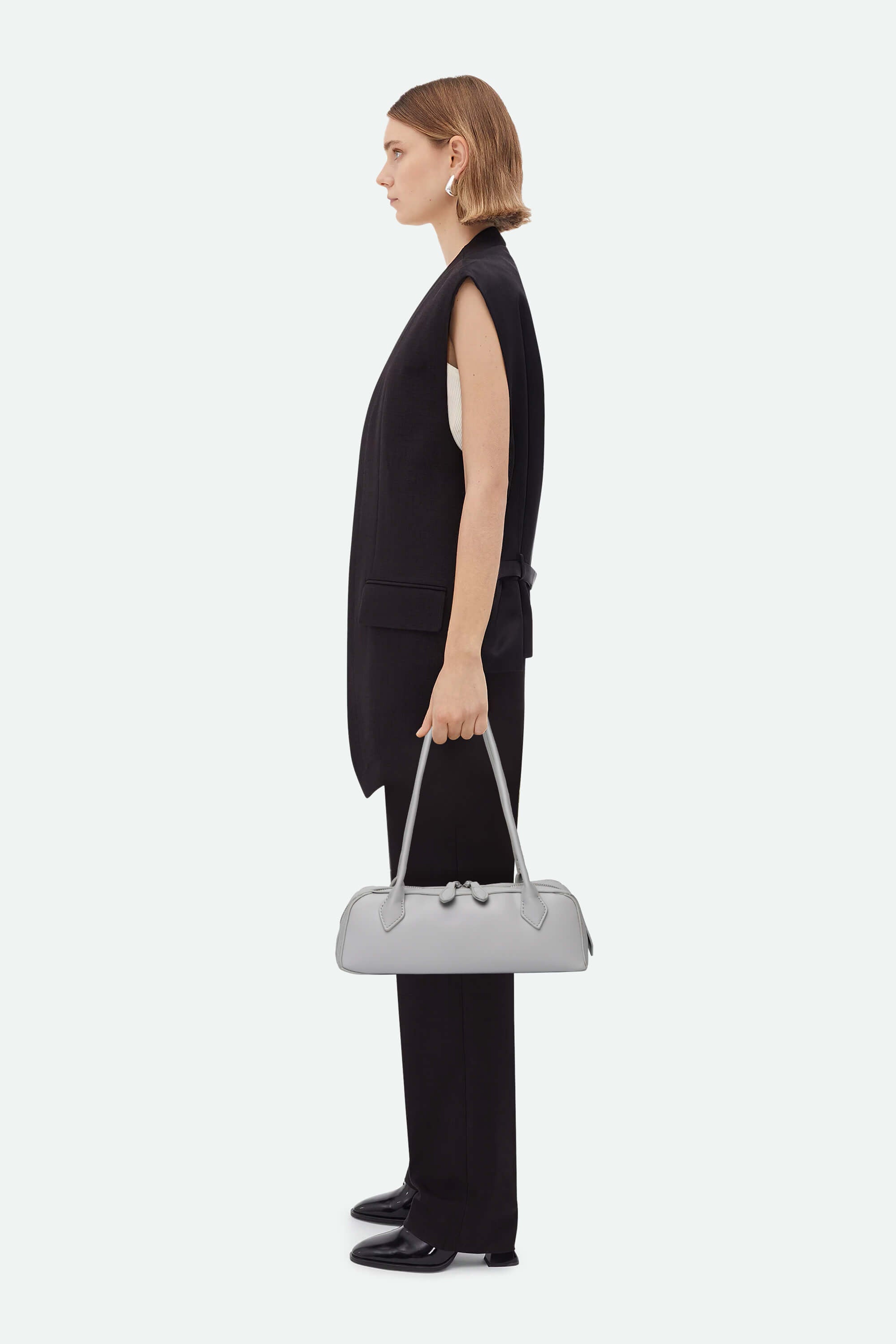 Medium Shoulder Bag (Alaïa Le Teckel) Gray On Model