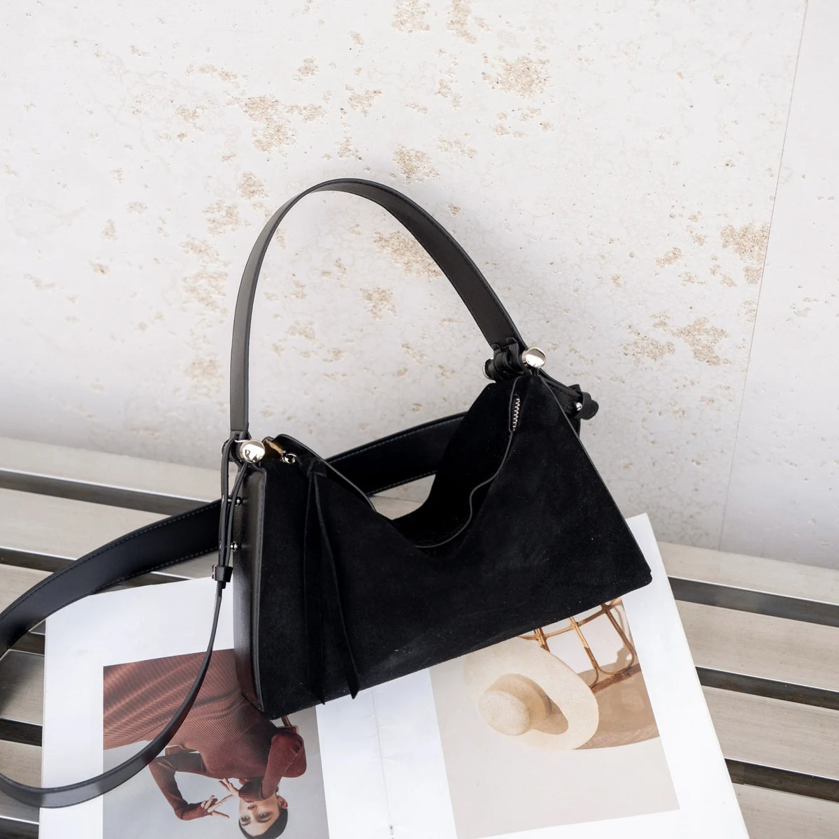 Valentina Asti tote in Black Suede