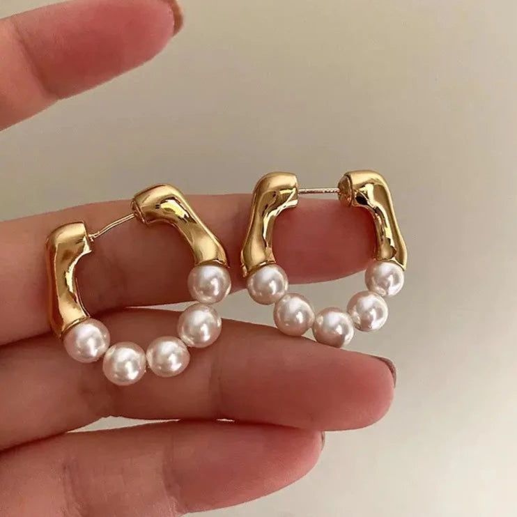 Gold Pearl Hoop Earrings