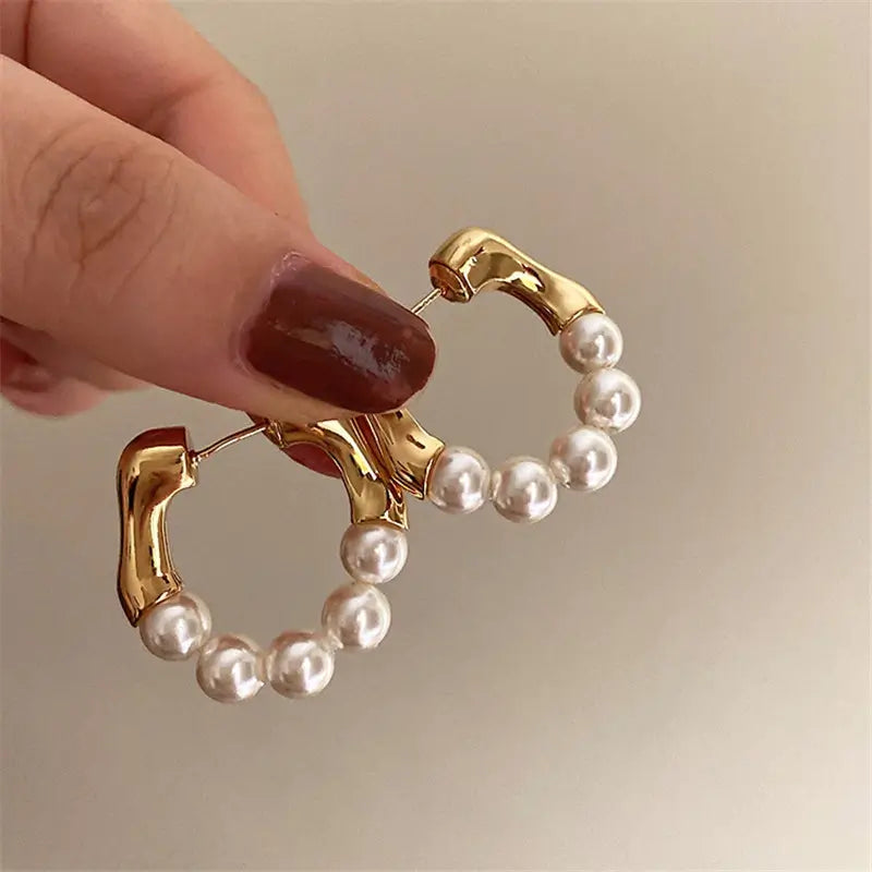 Gold Pearl Hoop Earrings