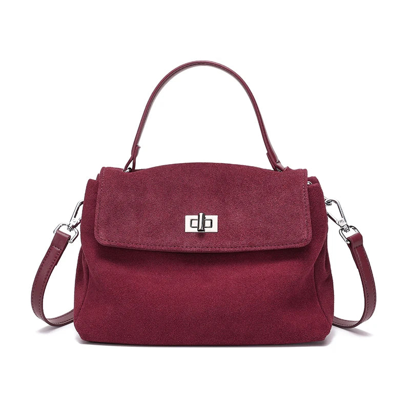 Valentina Nova suede shoulder bag in Scarlet