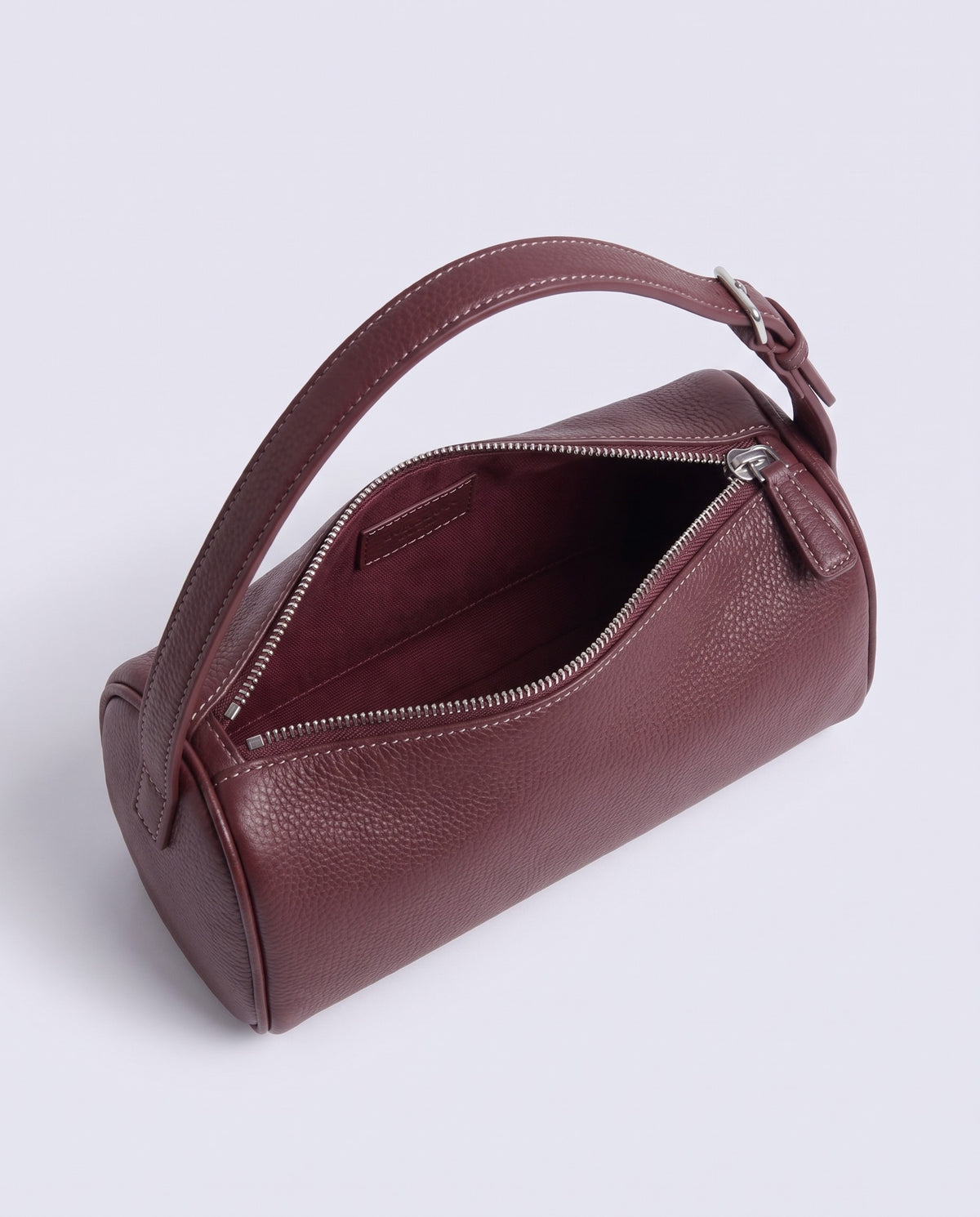 Alba barrel shoulder bag in Burgundy leather – inside view