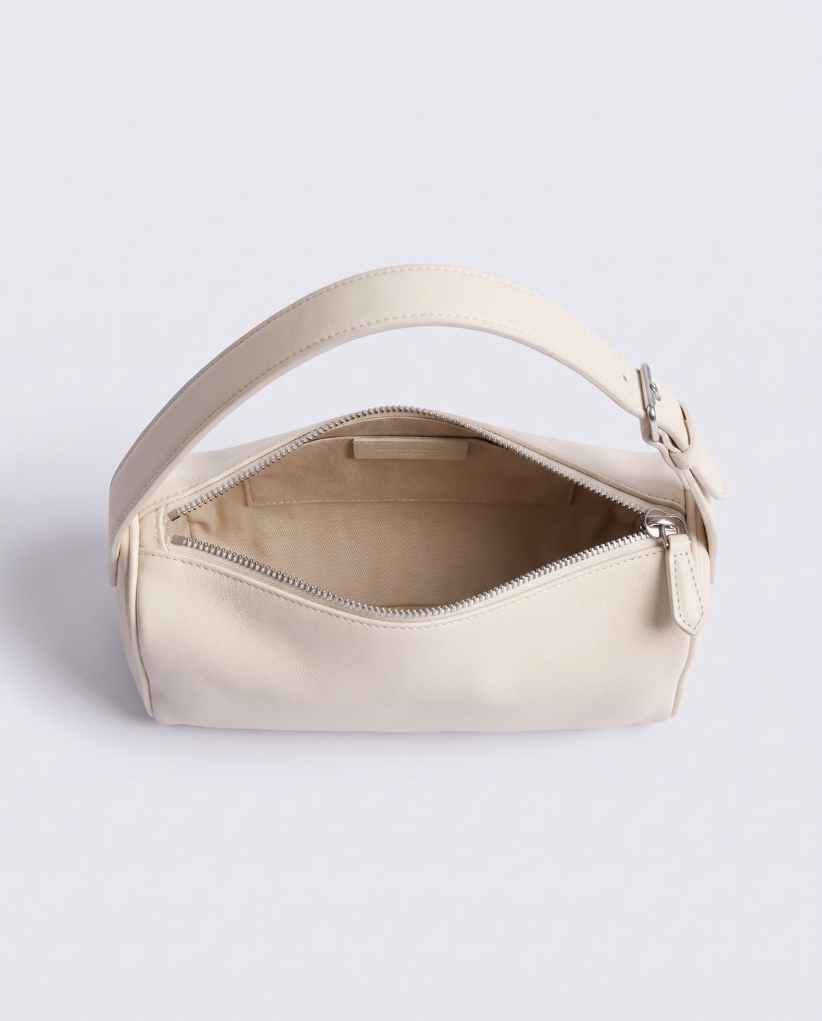 Alba barrel shoulder bag in Ivory leather – inside view