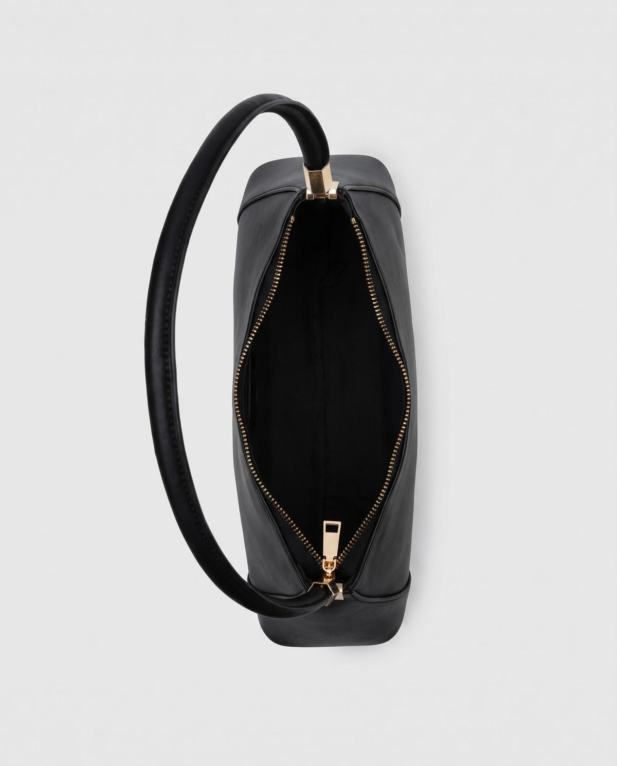 Arc leather shoulder bag in Black – inside view with the zip open