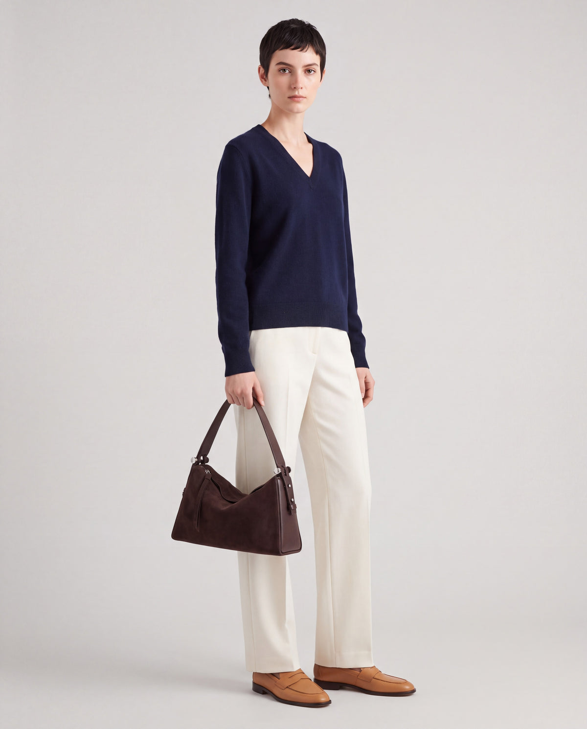 Asti bag in Chocolate – worn by model, close-up