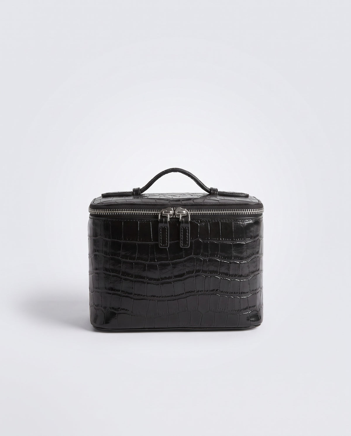 Bellagio croc-embossed leather vanity case in Black – front view