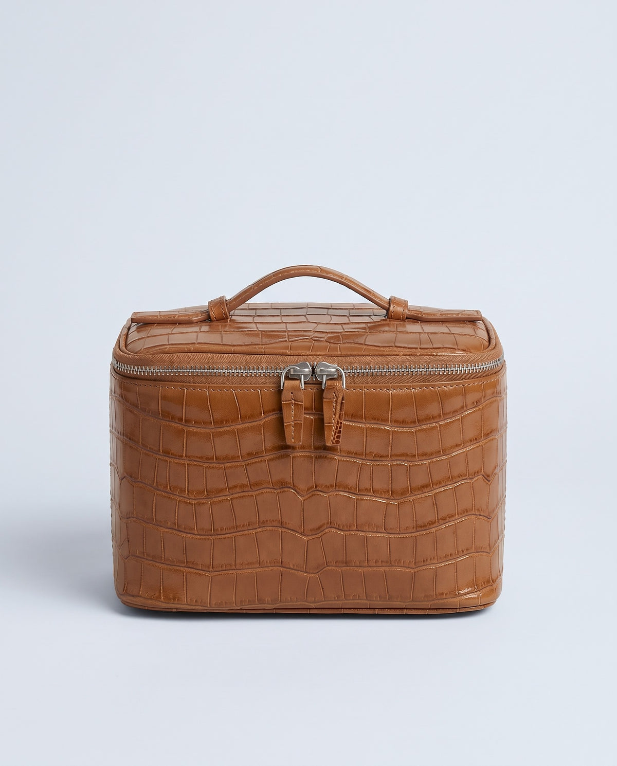 Bellagio croc-embossed leather vanity case in Cognac – front view