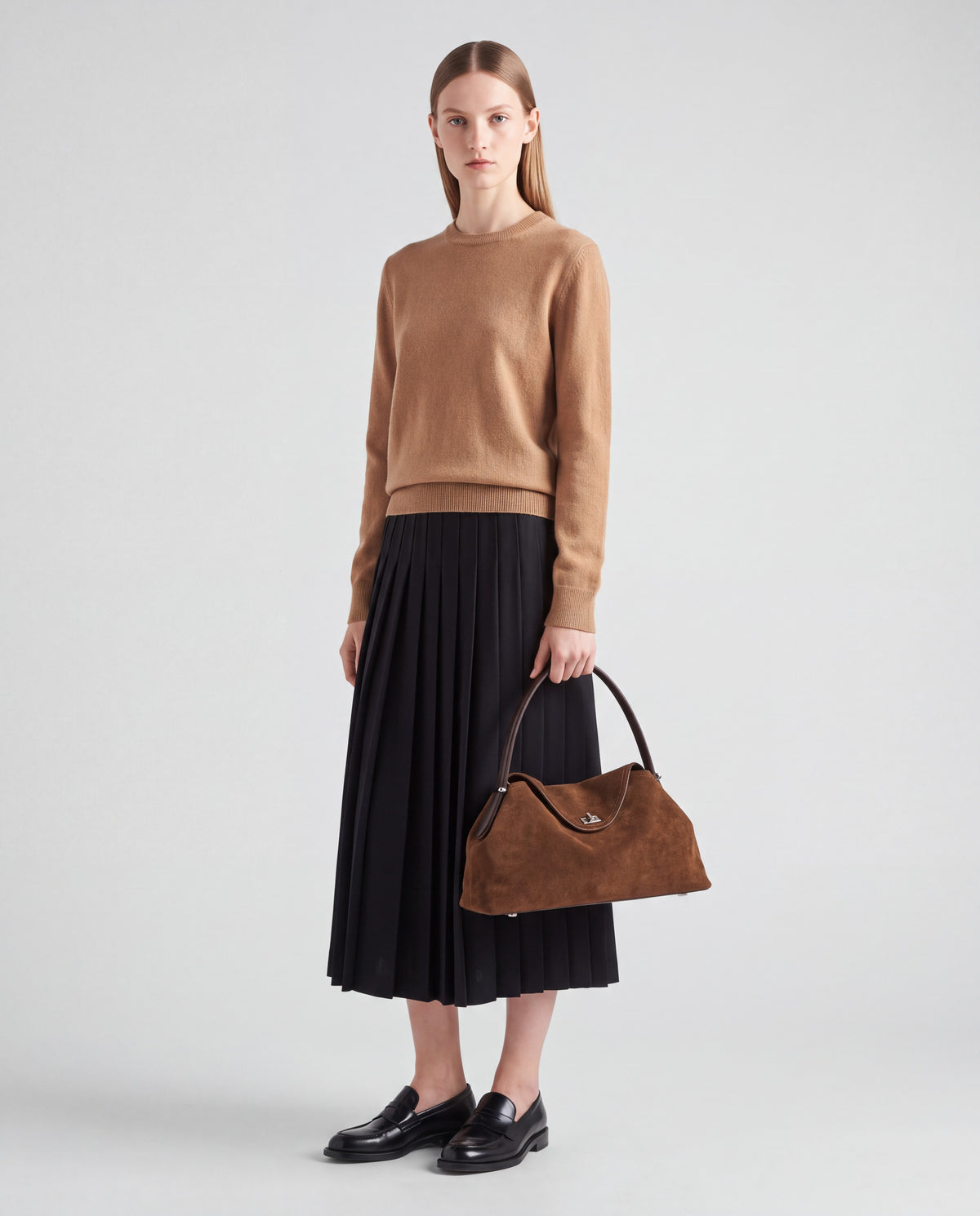 Bowler bag in Brown – worn by model, close-up