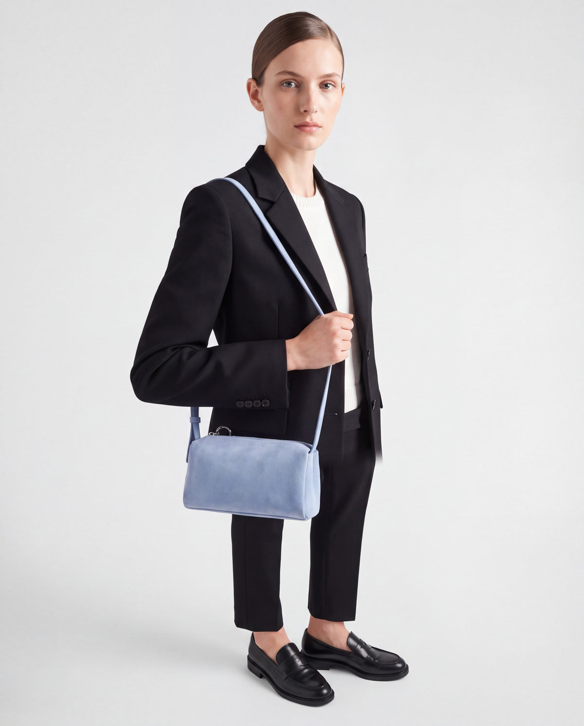 Brera bag in Sky – worn by model, close-up