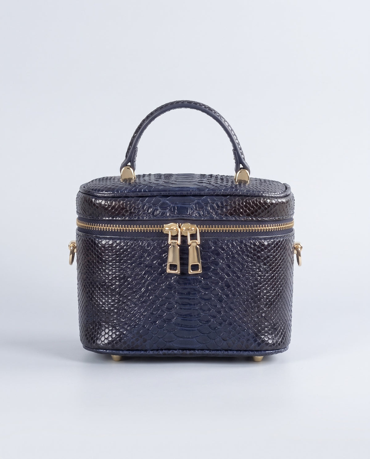 Brindisi snake-embossed vanity bag in Navy – front view