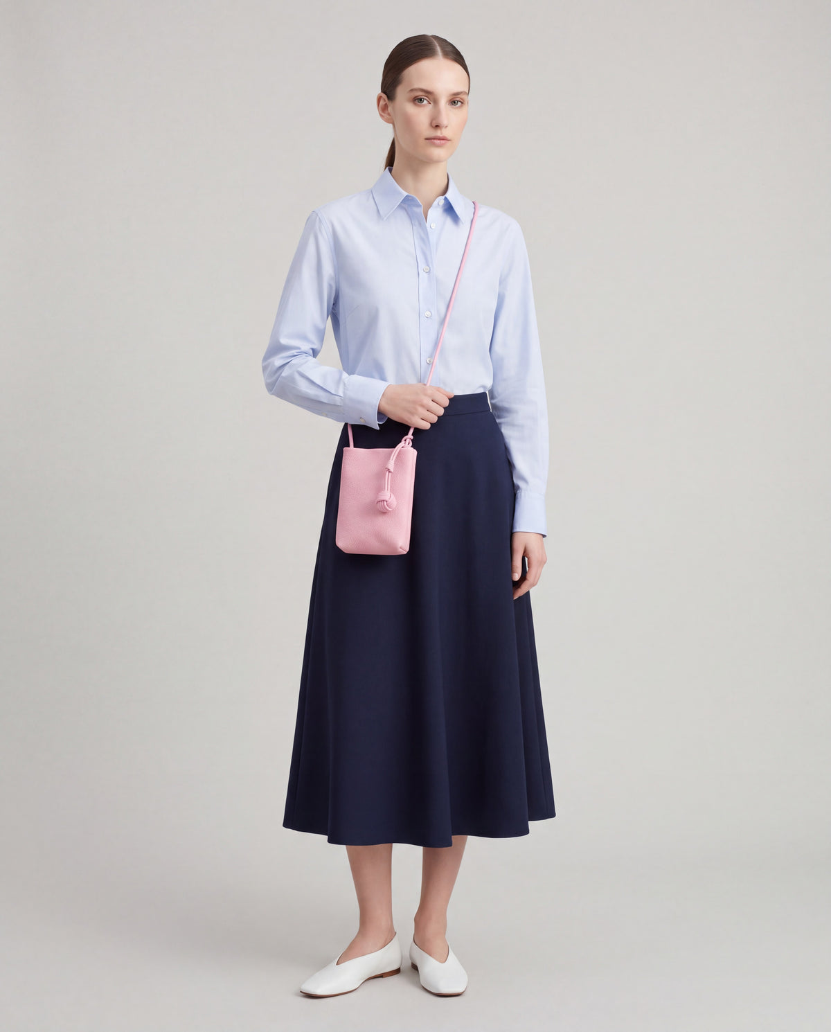Cara bag in Blush – worn by model, full length