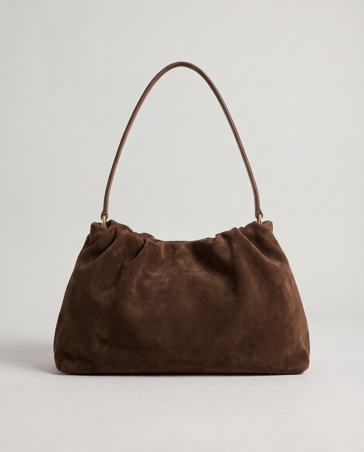 Cielo gathered suede bag in brown, back view