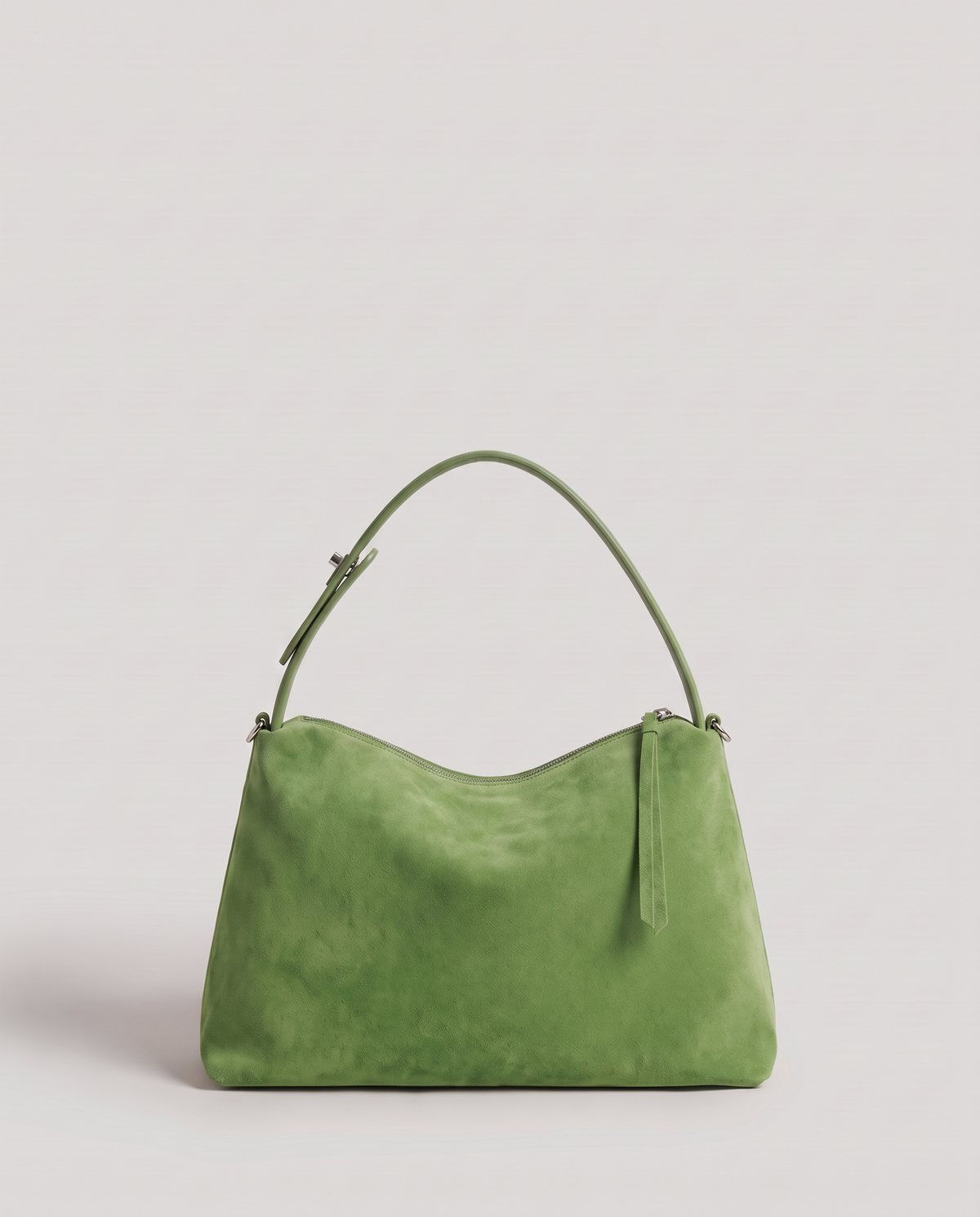 Cima suede shoulder bag in green, back view