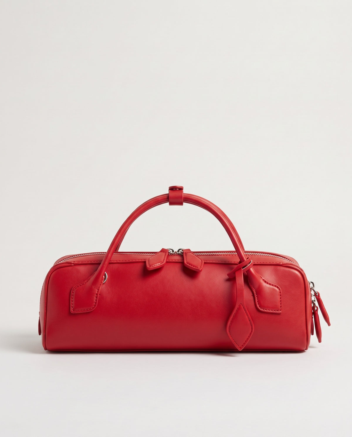 Curve leather barrel bag in Red – back view