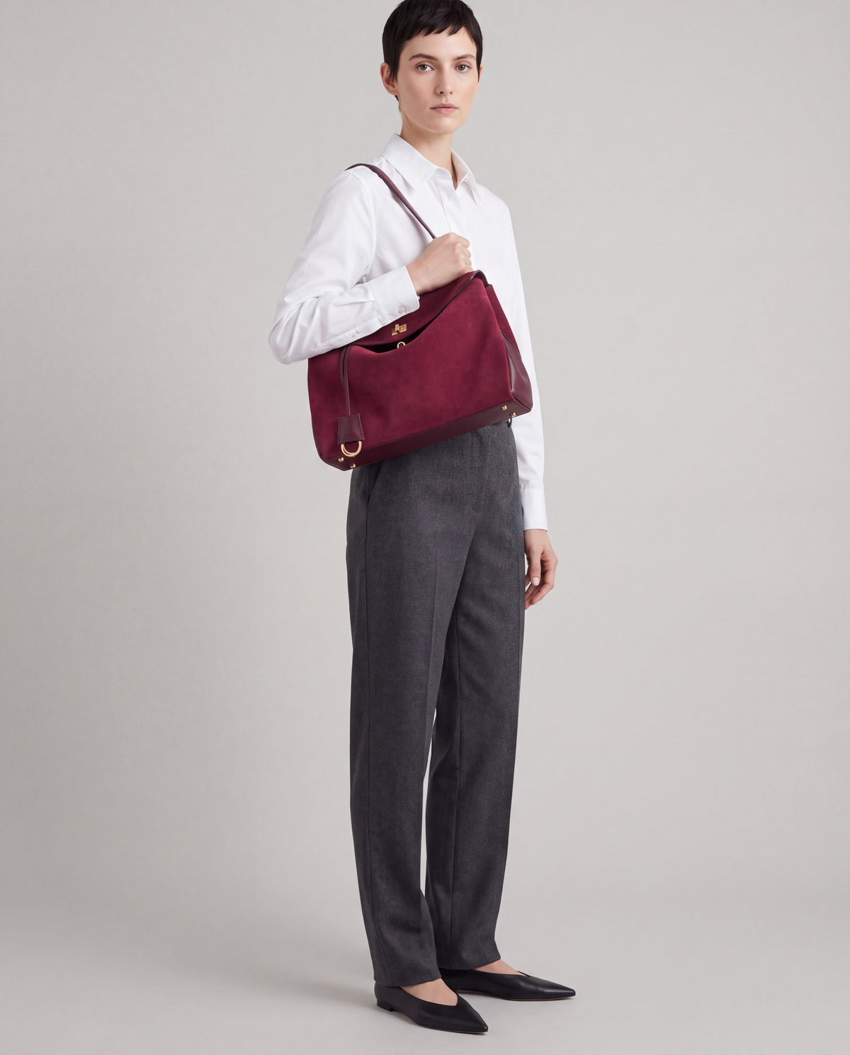 Dolce Small bag in Burgundy – worn by model, close-up