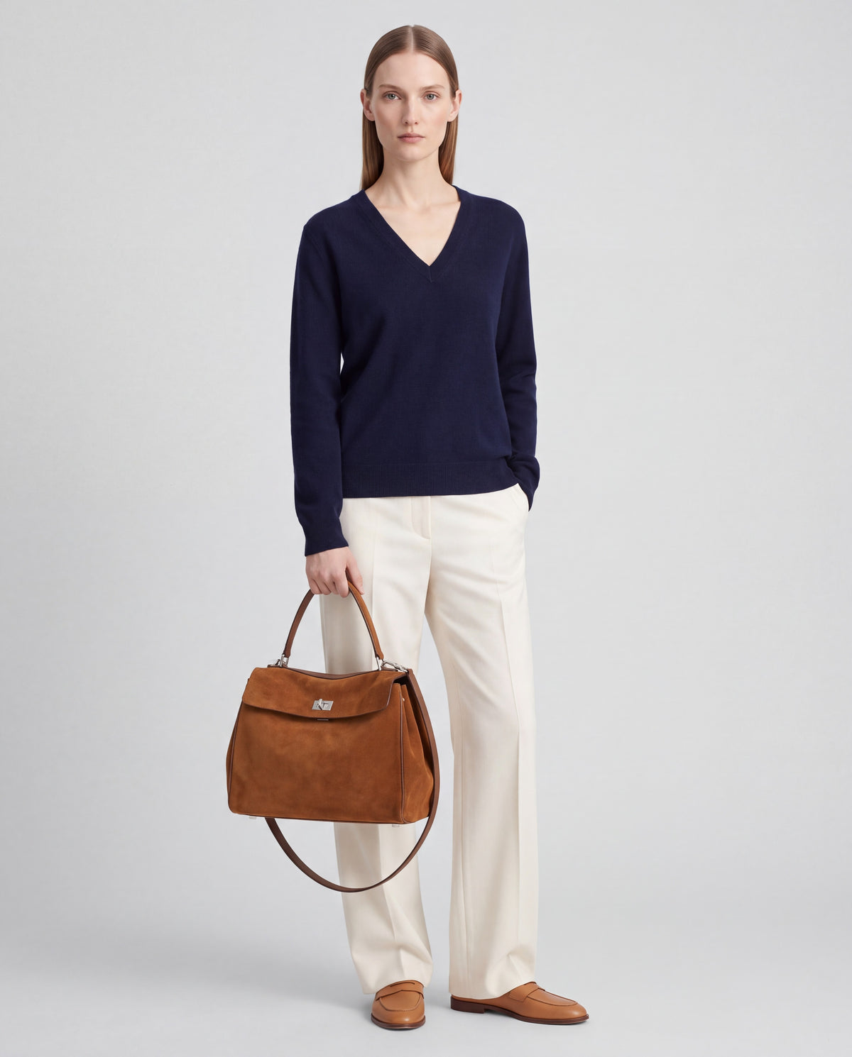 Dolce Small bag in Caramel – worn by model, close-up