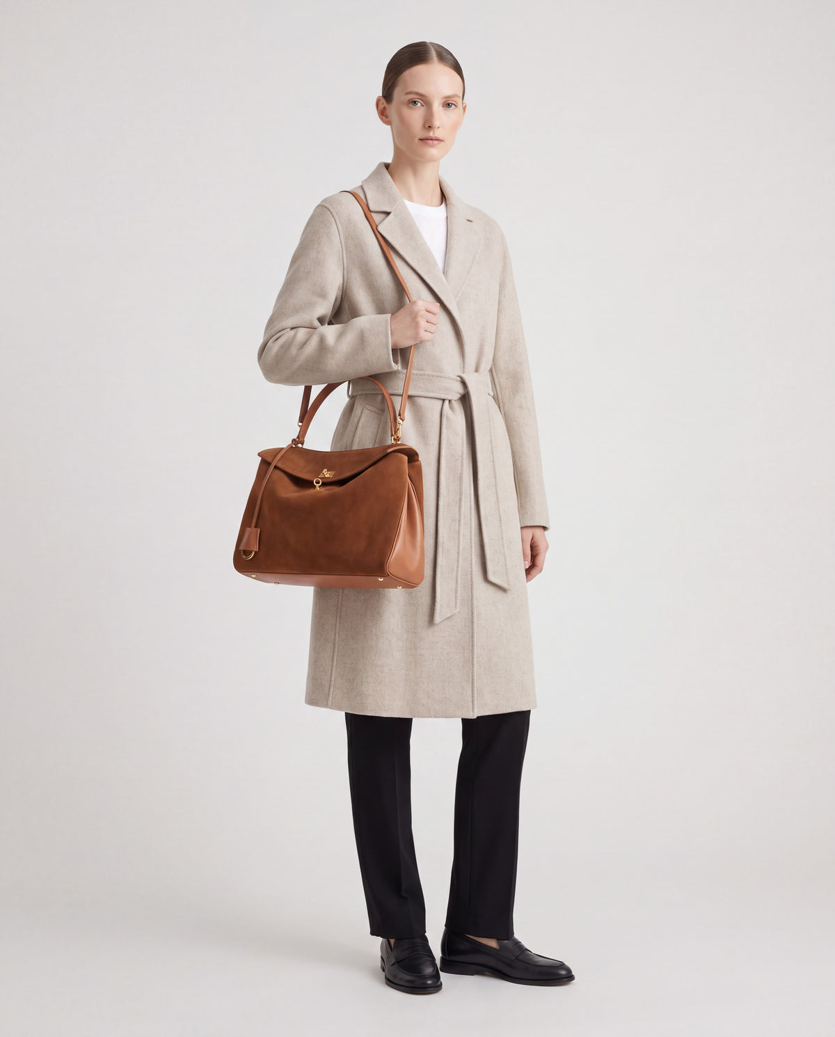 Dolce Small bag in Cognac – worn by model, full length