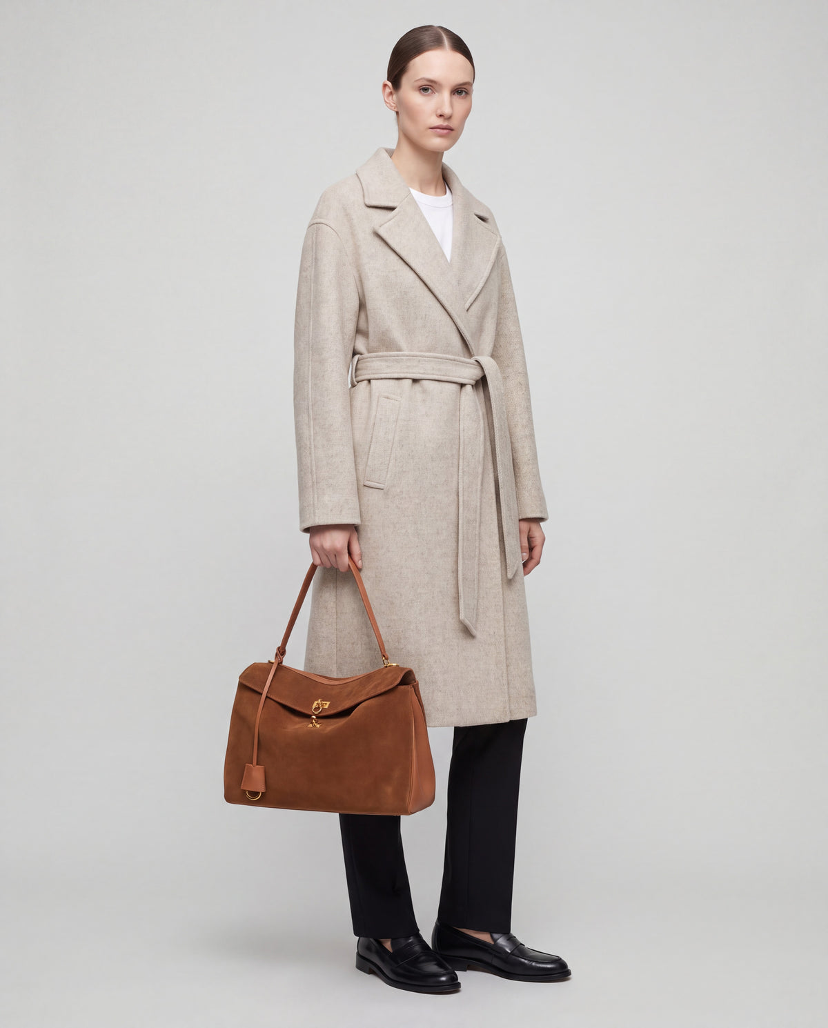 Dolce Small bag in Cognac – worn by model, close-up