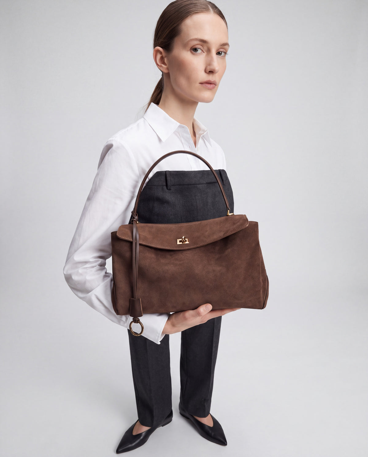 Dolce Medium bag in Mocha – worn by model, close-up