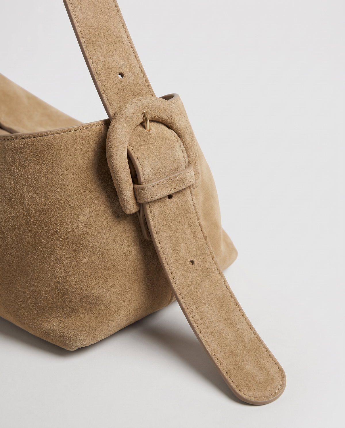 Elba suede tote in beige, hardware and leather detail