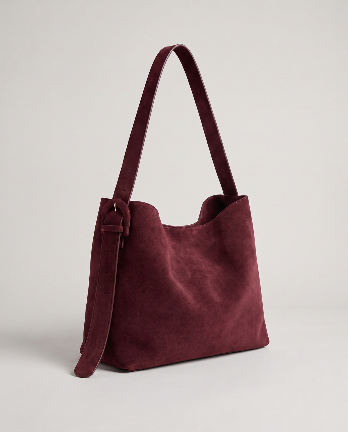 Elba suede tote in burgundy, front view