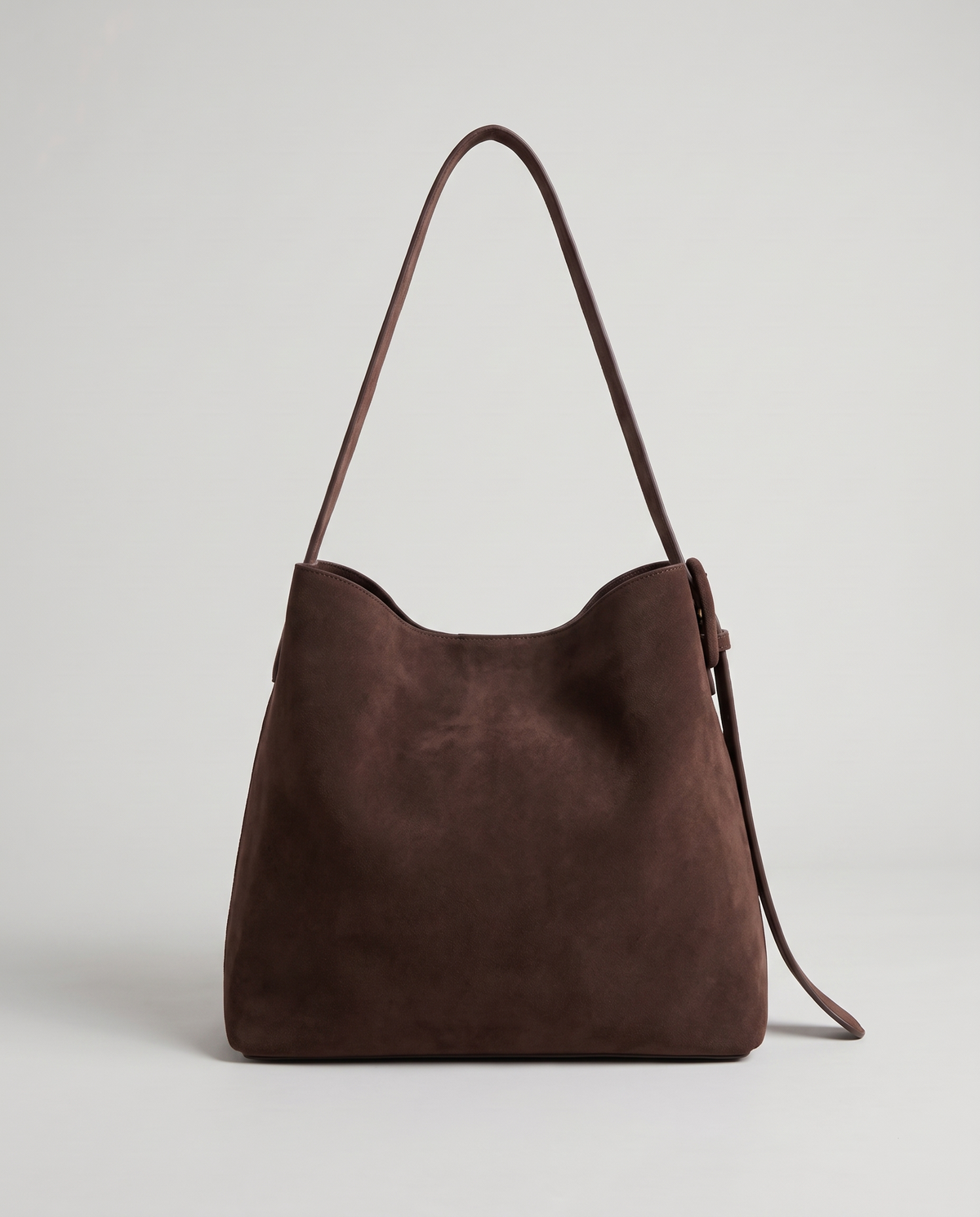 Elba suede tote in chocolate, back view