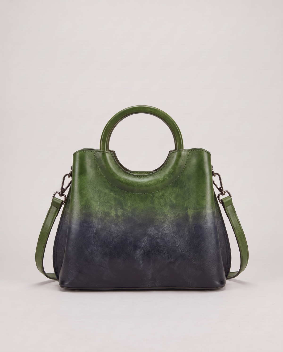 Ombra hand-painted ombré leather bag in Green – back view