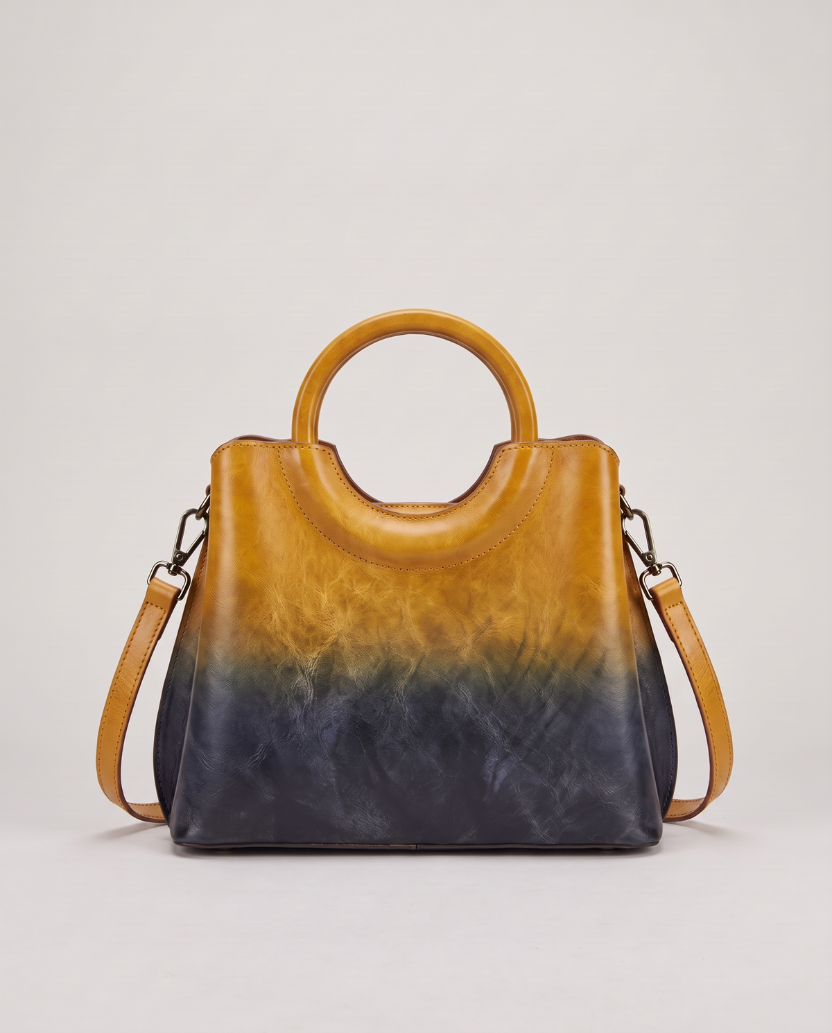 Ombra hand-painted ombré leather bag in Yellow – back view