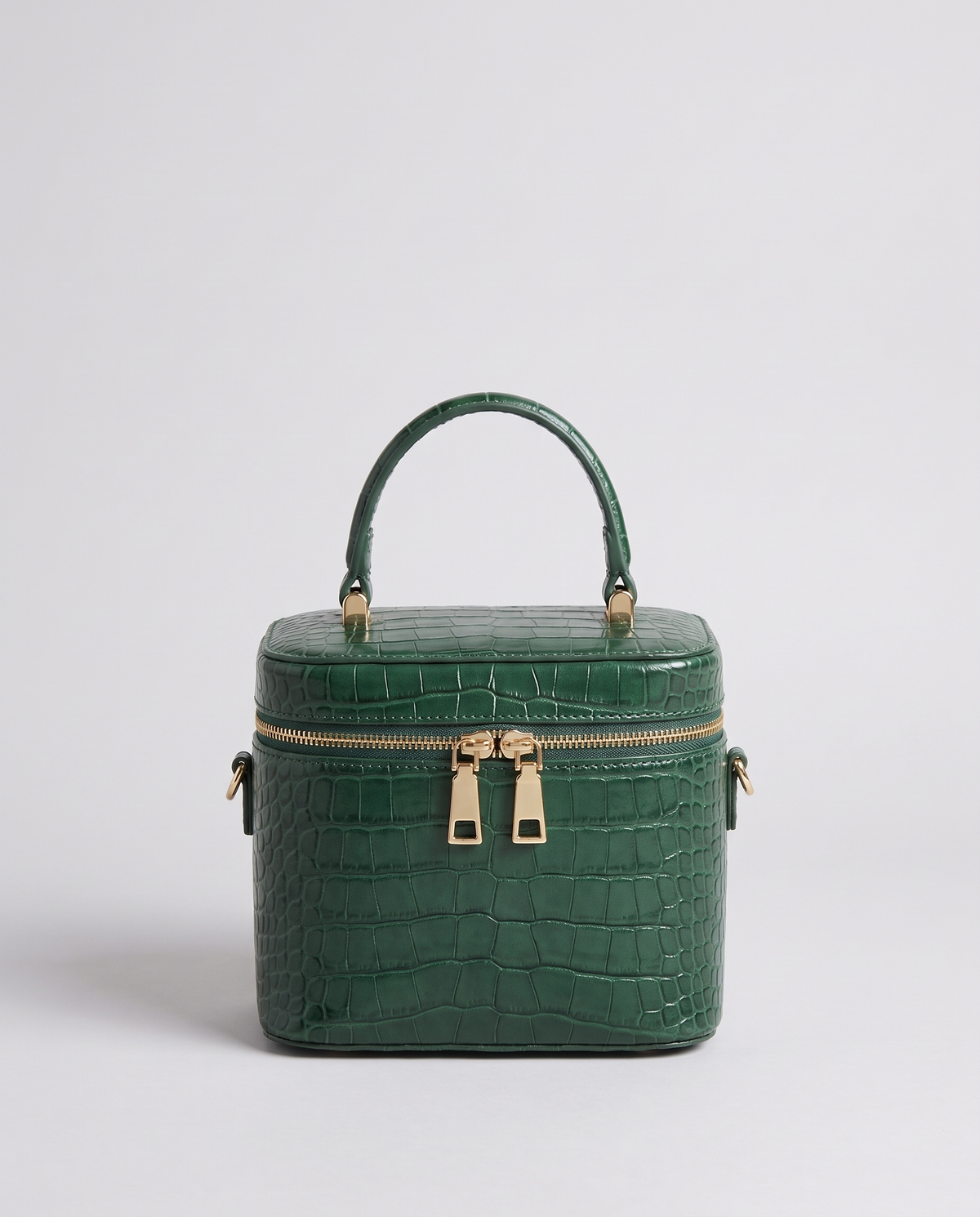 Brindisi croc-embossed vanity bag in Emerald – front view
