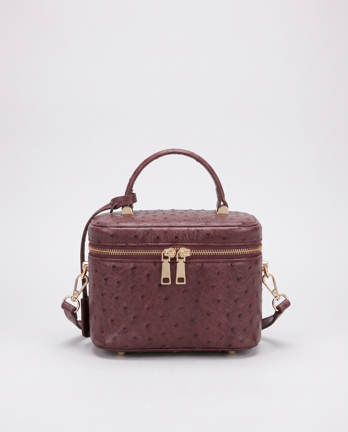 Brindisi ostrich-embossed vanity bag in Burgundy – front view