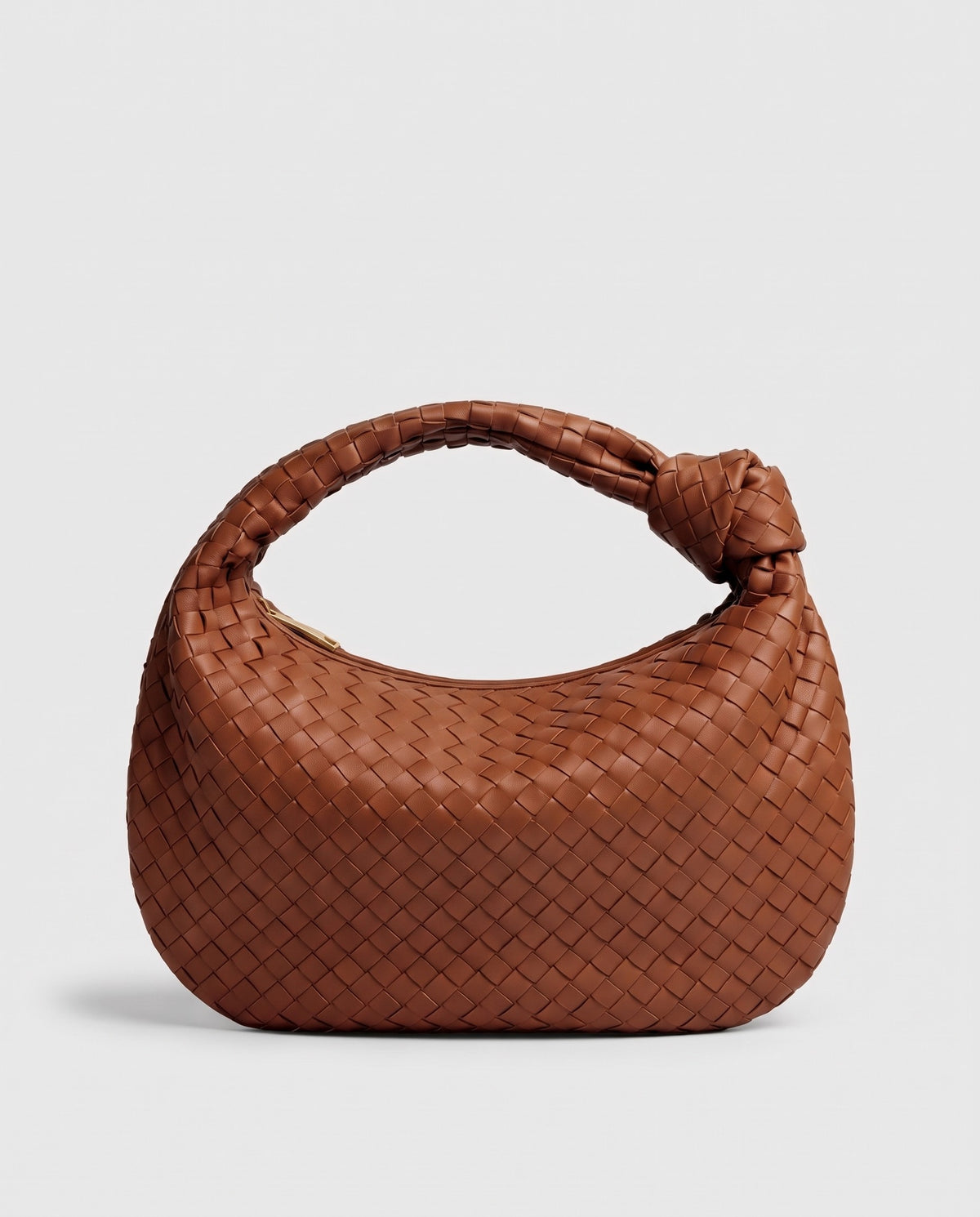 Knot Maxi woven leather shoulder bag in Brown – front view