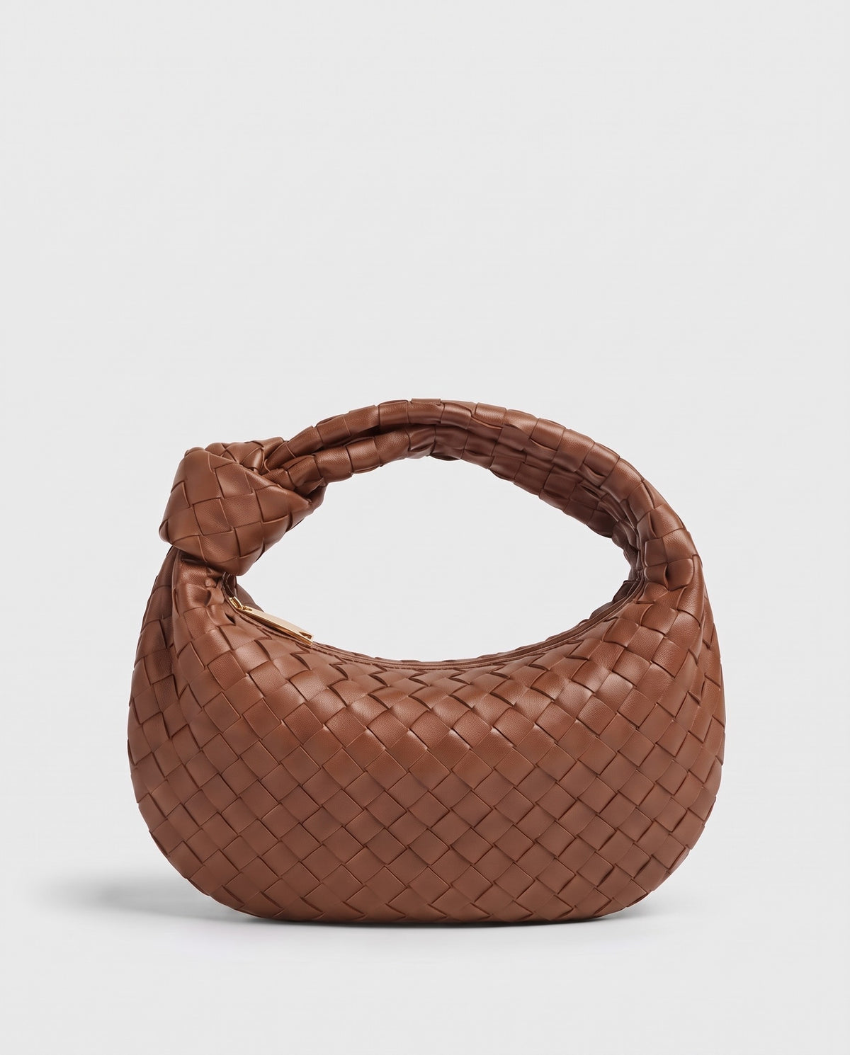 Knot Midi woven leather bag in Brown – three-quarter view