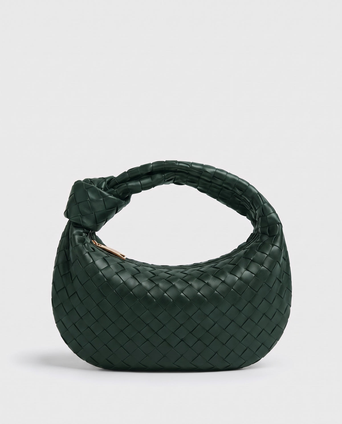 Knot Midi woven leather bag in Forest – front view