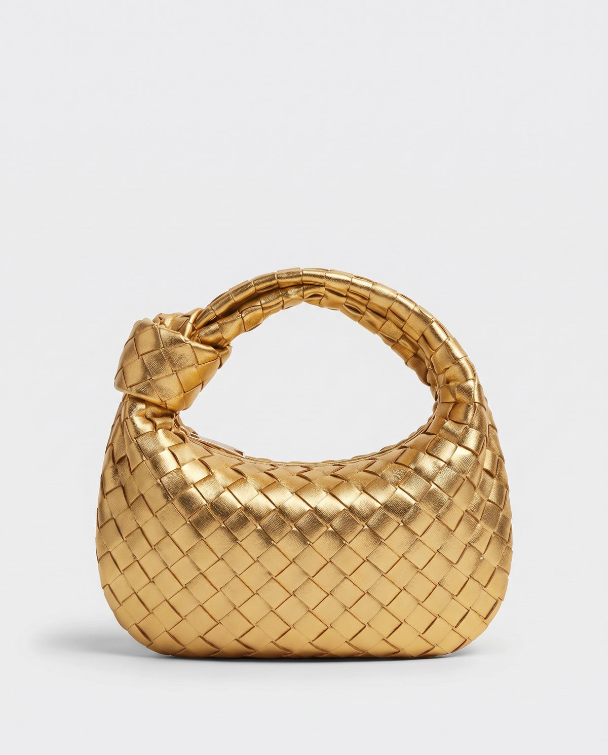 Knot Midi woven leather bag in Gold – back view