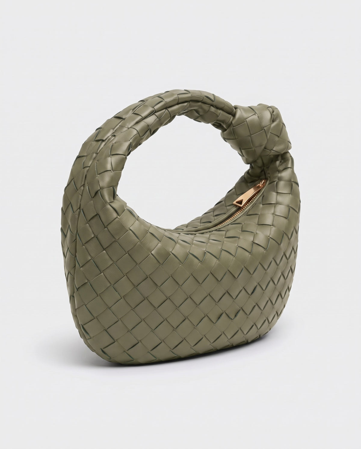 Knot Midi woven leather bag in Sage – three-quarter view