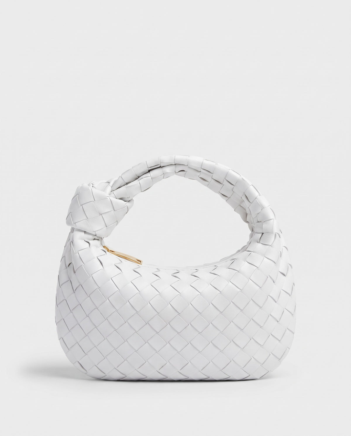 Knot Midi woven leather bag in White – back view