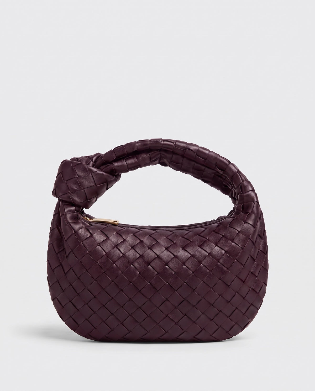 Knot Mini woven leather bag in Bordeaux – front view