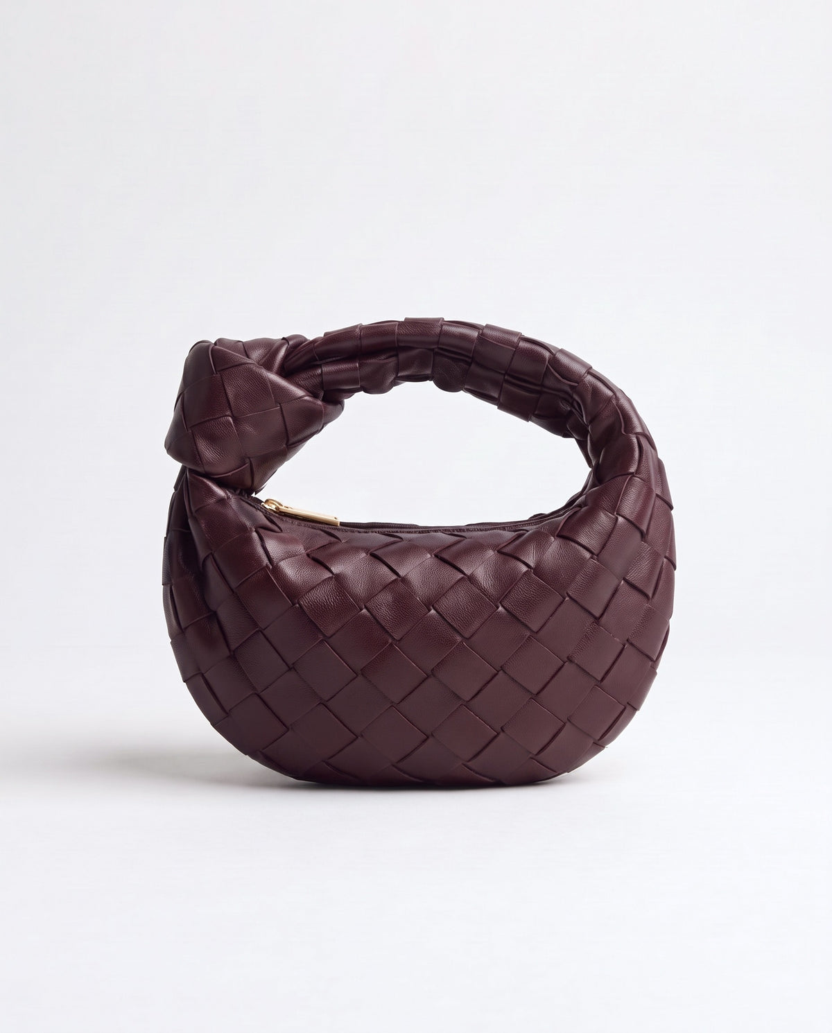 Knot Mini woven leather bag in Bordeaux – front view