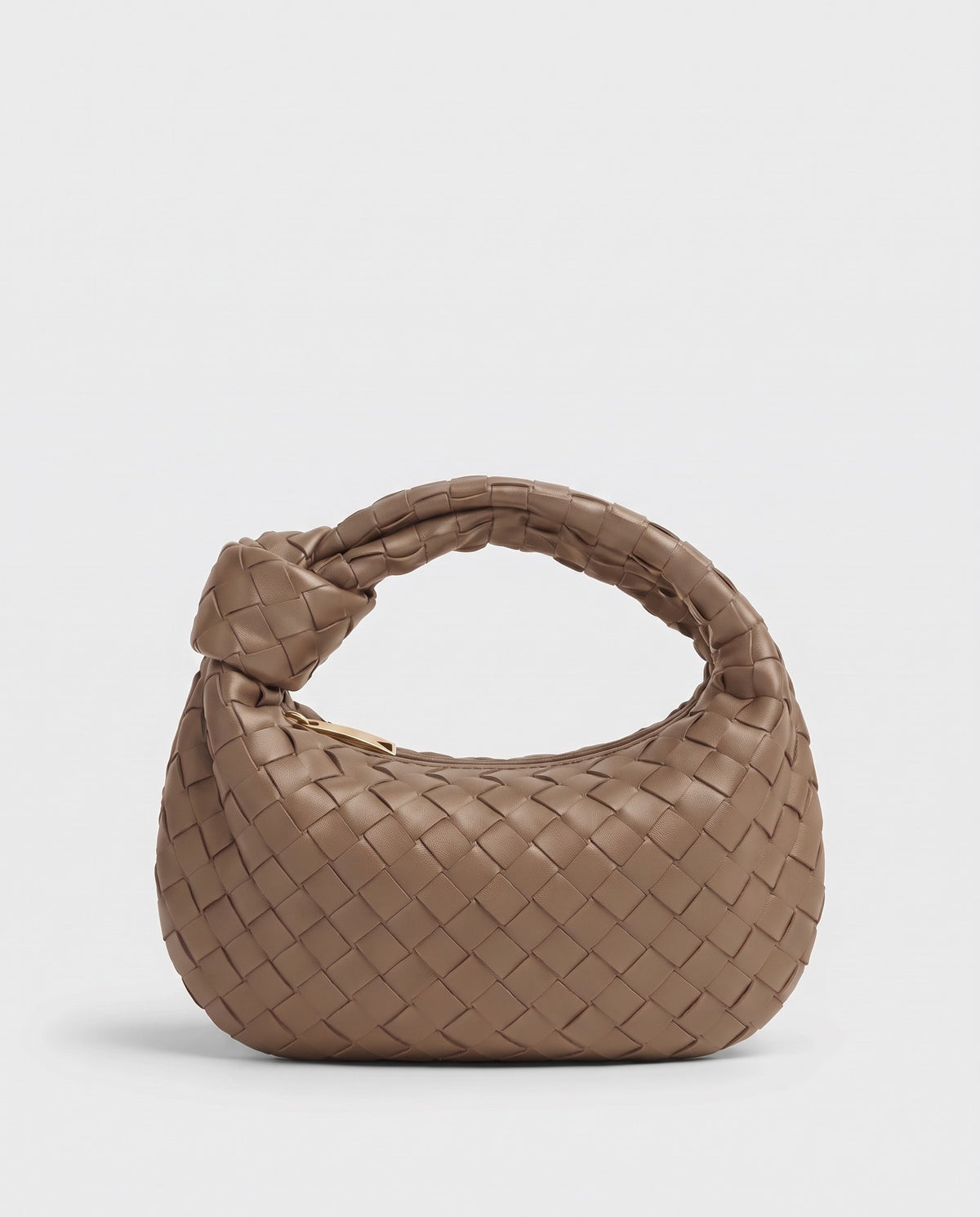 Knot Mini woven leather bag in Camel – back view