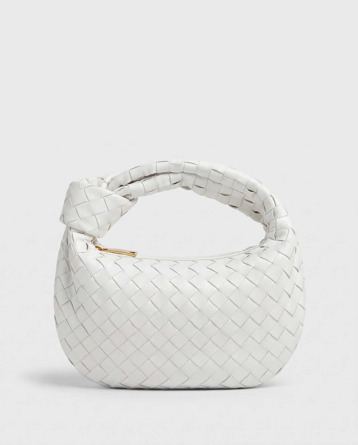 Knot Mini woven leather bag in Chalk – front view