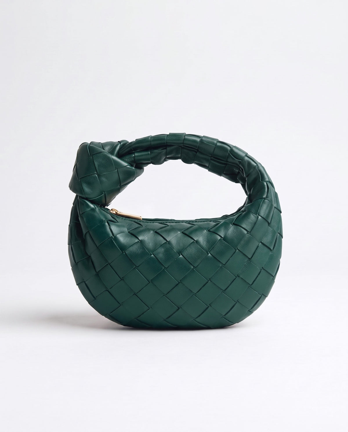 Knot Mini woven leather bag in Emerald – front view