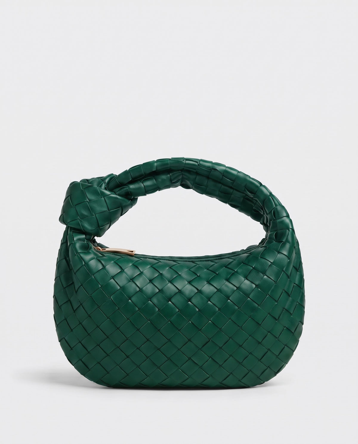 Knot Mini woven leather bag in Emerald – front view
